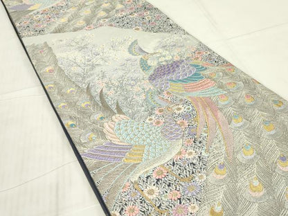 平和屋着物▼西陣　長嶋成織物　ながしま帯　六通柄袋帯　孔雀の花園　金糸　証紙付き　正絹　逸品　未使用　DABG0173az