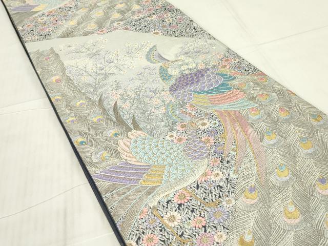 平和屋着物▼西陣　長嶋成織物　ながしま帯　六通柄袋帯　孔雀の花園　金糸　証紙付き　正絹　逸品　未使用　DABG0173az