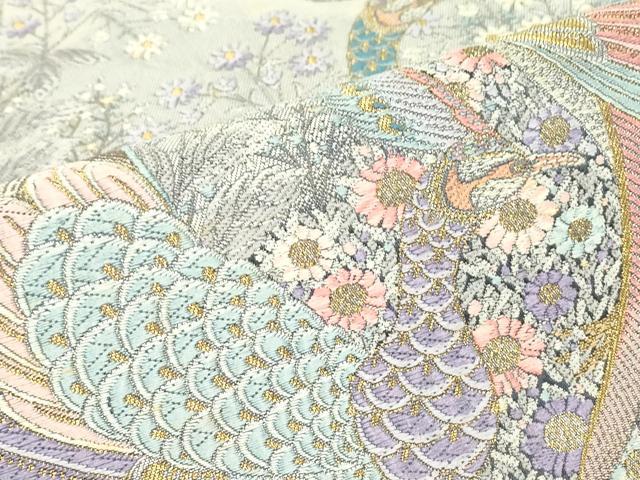 平和屋着物▼西陣　長嶋成織物　ながしま帯　六通柄袋帯　孔雀の花園　金糸　証紙付き　正絹　逸品　未使用　DABG0173az