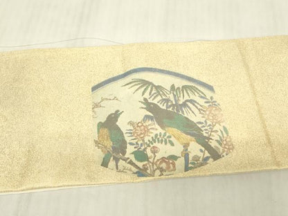 平和屋着物▼つけ帯　花鳥絵皿文　正絹　逸品　DABG0165az