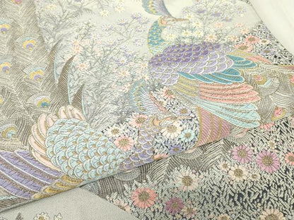 平和屋着物▼西陣　長嶋成織物　ながしま帯　六通柄袋帯　孔雀の花園　金糸　証紙付き　正絹　逸品　未使用　DABG0173az