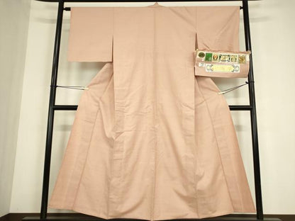 平和屋着物▽本場真綿絢結城紬　単衣　水柿色　証紙付き　正絹　逸品DABG0214az