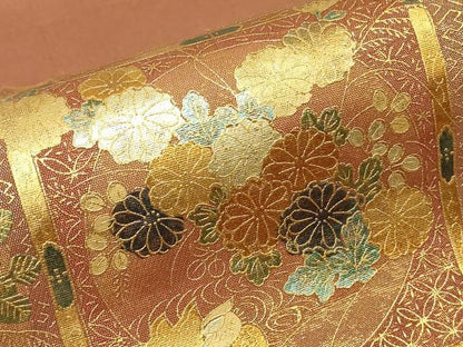 平和屋着物▼太鼓柄袋帯　格天井花丸文　金彩　正絹　逸品　DABG0301az