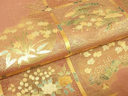 平和屋着物▼太鼓柄袋帯　格天井花丸文　金彩　正絹　逸品　DABG0301az