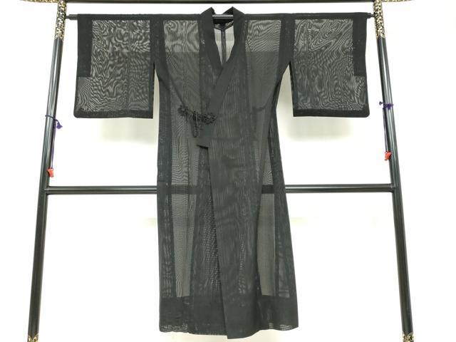 平和屋着物▽道中着　スリーシーズン　春夏秋　塵除け　二重紗　縞　黒地　正絹　逸品　DABF1889ud
