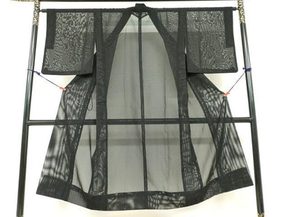 平和屋着物▽道中着　スリーシーズン　春夏秋　塵除け　二重紗　縞　黒地　正絹　逸品　DABF1889ud