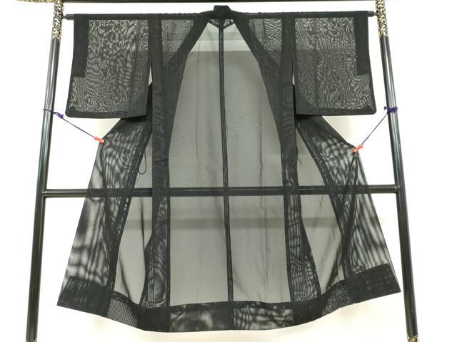 平和屋着物▽道中着　スリーシーズン　春夏秋　塵除け　二重紗　縞　黒地　正絹　逸品　DABF1889ud