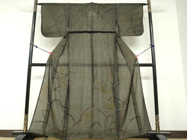 平和屋着物▽訪問着　無双　紗袷　紗×絽　秋草文　正絹　逸品　DABF1892ud