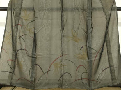 平和屋着物▽訪問着　無双　紗袷　紗×絽　秋草文　正絹　逸品　DABF1892ud