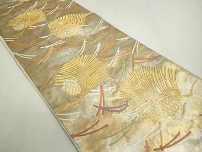 平和屋着物◎六通柄袋帯　唐織　松葉文　金糸　引箔　正絹　逸品　DABF8292we