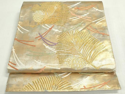 平和屋着物◎六通柄袋帯　唐織　松葉文　金糸　引箔　正絹　逸品　DABF8292we