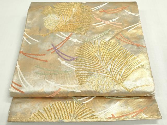 平和屋着物◎六通柄袋帯　唐織　松葉文　金糸　引箔　正絹　逸品　DABF8292we