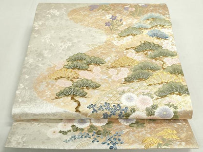 平和屋着物◎六通柄袋帯　唐織　籬花松文　金銀糸　正絹　逸品　DABF8312we