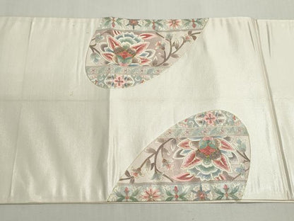 平和屋着物◎太鼓柄袋帯　駒刺繍　総刺繍　更紗花文　金糸　正絹　逸品　DABF8338we