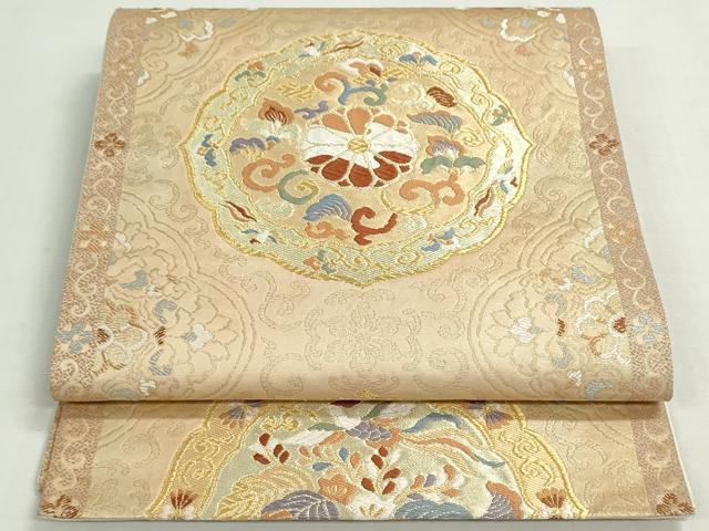 平和屋着物◎六通柄袋帯　唐織　花鳥絵皿文　金糸　正絹　逸品　DABF8303we