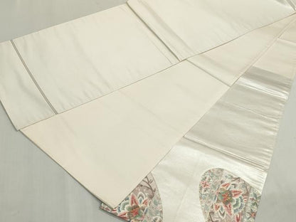 平和屋着物◎太鼓柄袋帯　駒刺繍　総刺繍　更紗花文　金糸　正絹　逸品　DABF8338we