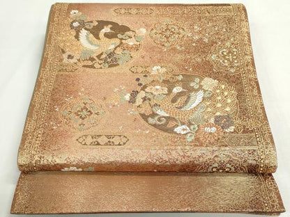 平和屋着物◎両面　六通柄袋帯　唐織　花鳥文　金糸　鈴乃屋扱い　正絹　逸品　DABF8318we