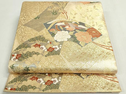平和屋着物◎六通柄袋帯　唐織　地紙鳳凰花文　金銀糸　正絹　逸品　DABF8307we