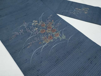 平和屋着物＊夏物　九寸名古屋帯　紬地　ろうけつ染　枝花文　正絹　逸品　CABG9901fb