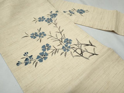 平和屋着物＊夏物　九寸名古屋帯　枝花文　麻　逸品　CABG9899fb
