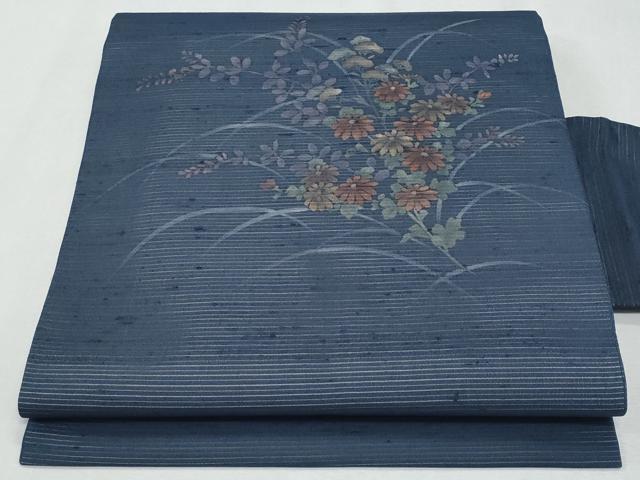 平和屋着物＊夏物　九寸名古屋帯　紬地　ろうけつ染　枝花文　正絹　逸品　CABG9901fb