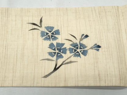 平和屋着物＊夏物　九寸名古屋帯　枝花文　麻　逸品　CABG9899fb