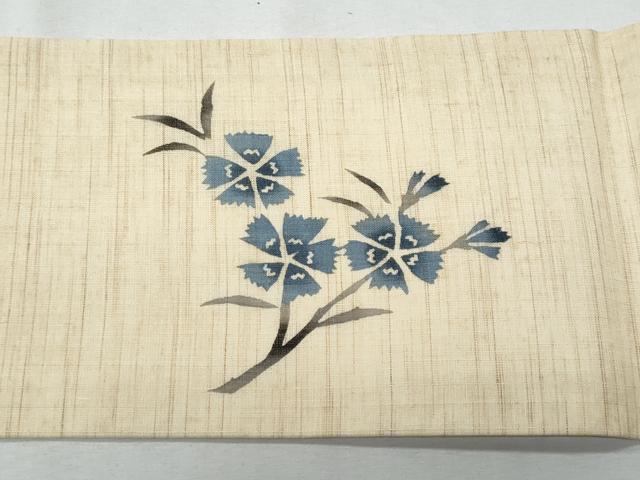 平和屋着物＊夏物　九寸名古屋帯　枝花文　麻　逸品　CABG9899fb