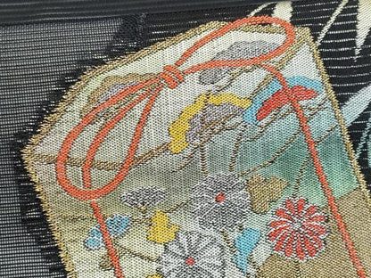平和屋着物＊夏物　九寸名古屋帯　貝桶枝花文　正絹　逸品　CABG9907fb