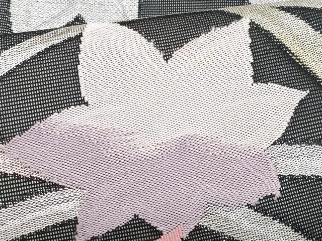 平和屋着物＊夏物　九寸名古屋帯　芝草楓文　黒地　金銀糸　正絹　逸品　CABG9908fb