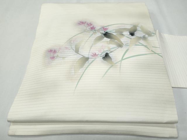 平和屋着物＊夏物　塩瀬　九寸名古屋帯　枝花文　銀彩　正絹　逸品　CABG9904fb
