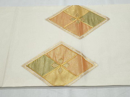 平和屋着物＊夏物　九寸開き名古屋帯　駒刺繍　菱花文　金糸　名古屋帯　正絹　逸品　CABG9949fb