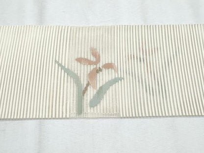 平和屋着物＊夏物　九寸名古屋帯　絽綴れ　枝花文　金糸　正絹　逸品　CABG9909fb
