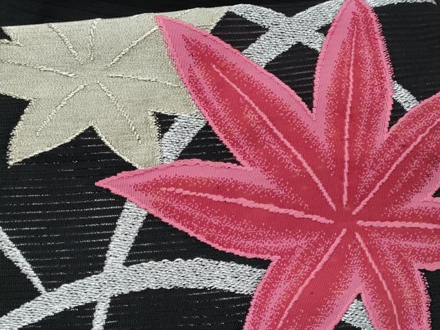 平和屋着物＊夏物 八寸名古屋帯 絽綴れ 芝草楓文 黒地 金銀糸 正絹 逸品 CABG9955fb