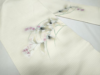 平和屋着物＊夏物　塩瀬　九寸名古屋帯　枝花文　銀彩　正絹　逸品　CABG9904fb