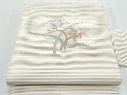 平和屋着物＊夏物　九寸名古屋帯　絽綴れ　枝花文　金糸　正絹　逸品　CABG9909fb