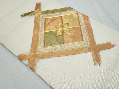 平和屋着物＊夏物　九寸開き名古屋帯　駒刺繍　菱花文　金糸　名古屋帯　正絹　逸品　CABG9949fb