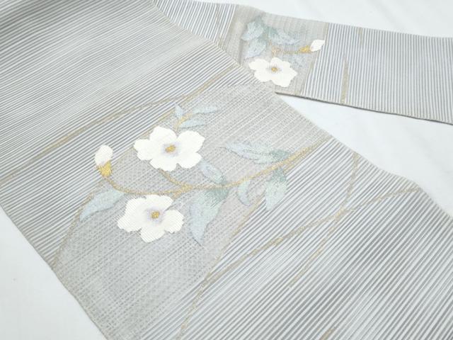 平和屋着物＊夏物　九寸名古屋帯　絽綴れ　枝花文　金糸　正絹　逸品　CABG9943fb