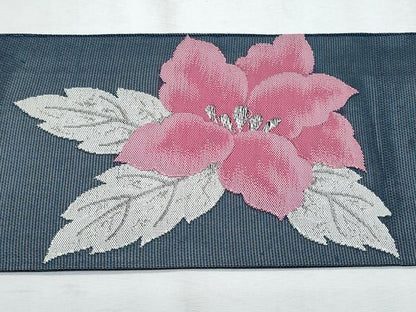 平和屋着物＊夏物　九寸名古屋帯　草花文　銀糸　正絹　逸品　CABG9917fb