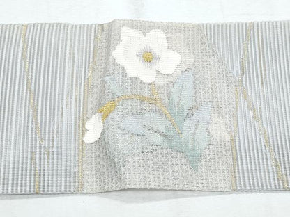 平和屋着物＊夏物　九寸名古屋帯　絽綴れ　枝花文　金糸　正絹　逸品　CABG9943fb