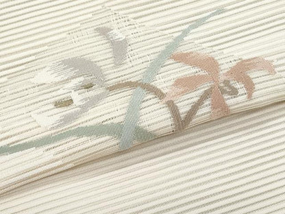 平和屋着物＊夏物　九寸名古屋帯　絽綴れ　枝花文　金糸　正絹　逸品　CABG9909fb