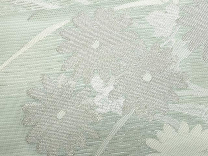 平和屋着物＊夏物　九寸名古屋帯　流水菊文　銀糸　正絹　逸品　CABG9902fb