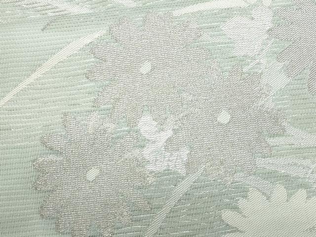 平和屋着物＊夏物　九寸名古屋帯　流水菊文　銀糸　正絹　逸品　CABG9902fb