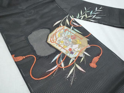 平和屋着物＊夏物　九寸名古屋帯　貝桶枝花文　正絹　逸品　CABG9907fb