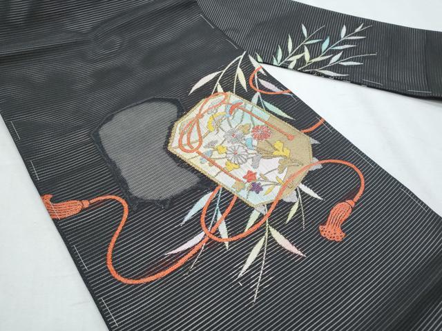 平和屋着物＊夏物　九寸名古屋帯　貝桶枝花文　正絹　逸品　CABG9907fb