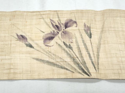 平和屋着物＊夏物　九寸名古屋帯　手描き　杜若　麻　逸品　CABG9918fb