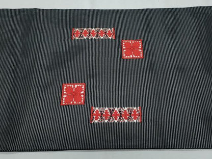 平和屋着物＊夏物 九寸開き名古屋帯 ドロンワーク 幾何学文様 黒地 正絹 逸品 CABG9948fb