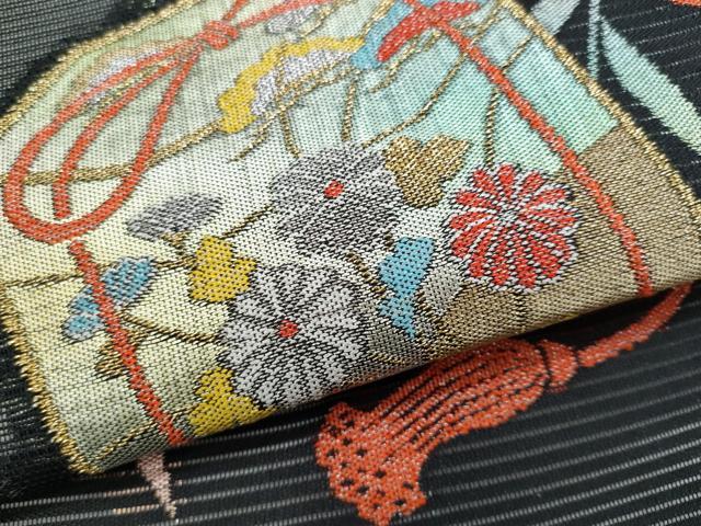 平和屋着物＊夏物　九寸名古屋帯　貝桶枝花文　正絹　逸品　CABG9907fb