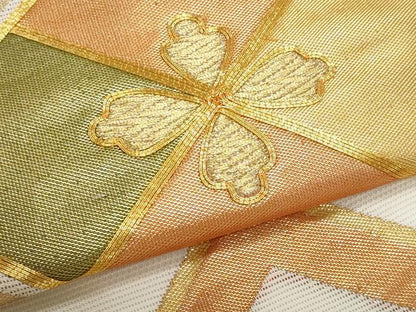 平和屋着物＊夏物　九寸開き名古屋帯　駒刺繍　菱花文　金糸　名古屋帯　正絹　逸品　CABG9949fb
