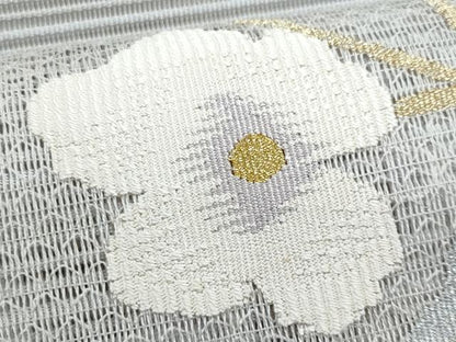 平和屋着物＊夏物　九寸名古屋帯　絽綴れ　枝花文　金糸　正絹　逸品　CABG9943fb