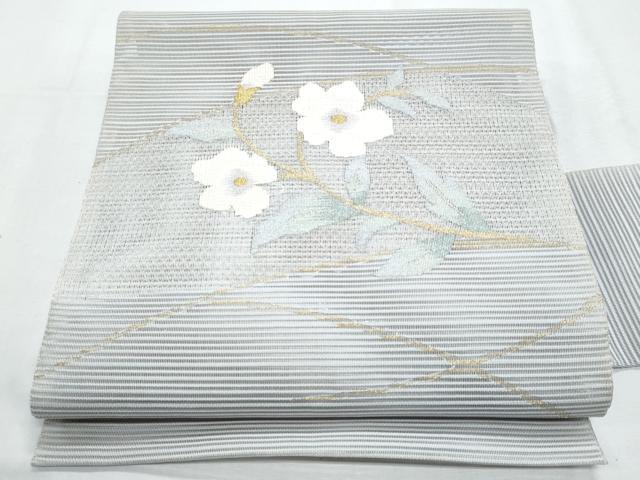 平和屋着物＊夏物　九寸名古屋帯　絽綴れ　枝花文　金糸　正絹　逸品　CABG9943fb